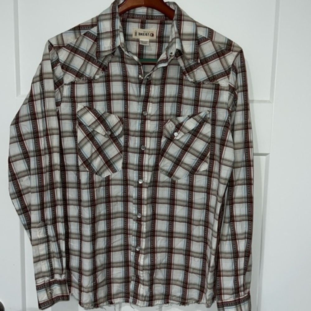 BKE Fitted Flannel with Frayed Edge Sz L